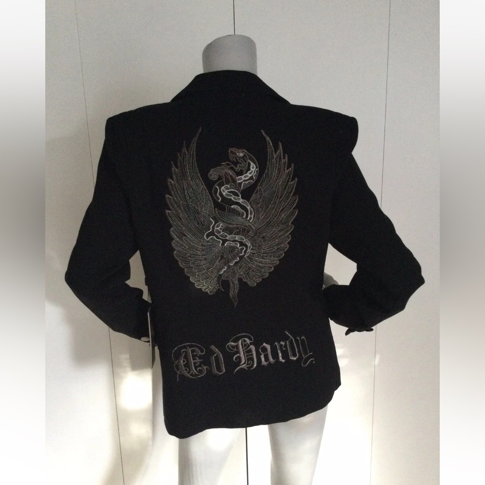 Ed Hardy Black Blazer with Winged Snake Design Size M